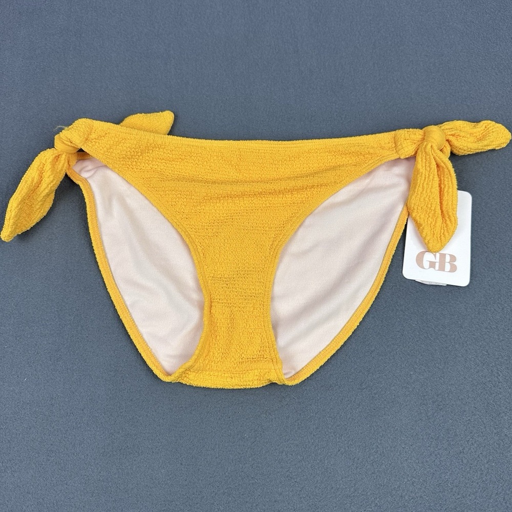 GB Swim Bikini Bottoms Medium Yellow Textured Tie Side NWT